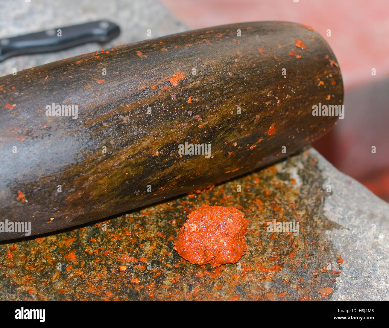 Traditional Sri Lankan way of grinding spices with the grinding stone