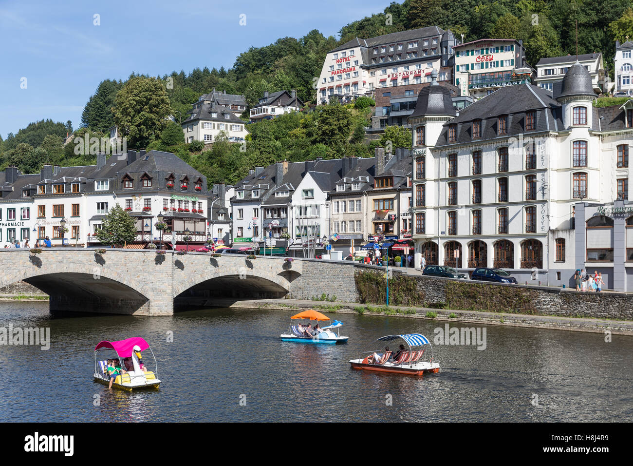View At Bouillon With Pedalos In River Semois In Bouillon Belgium view-at-bouillon-with-pedalos-in-river-semois-in-bouillon-belgium