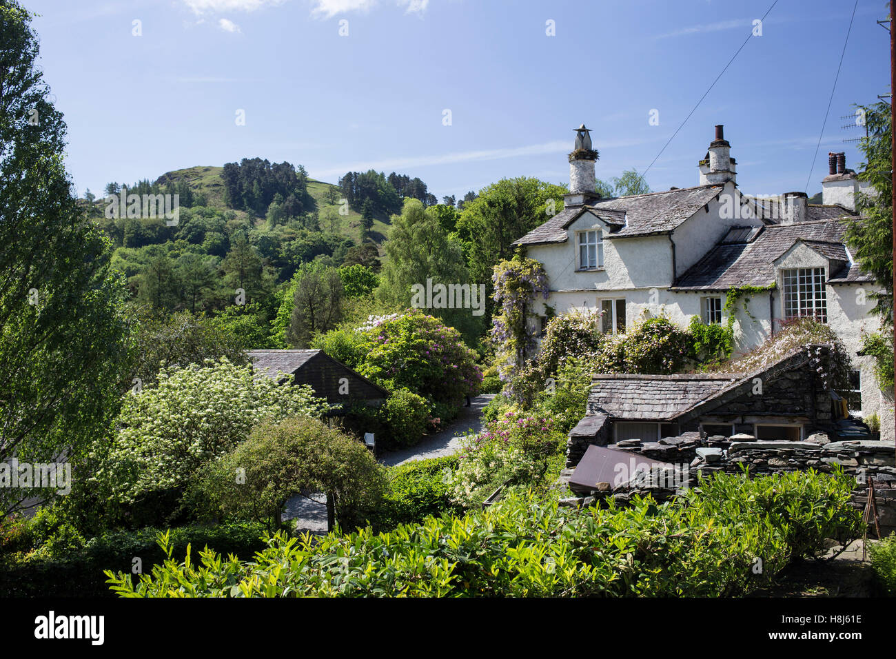 Rydal Hall, once owned by William Wordsworth alongside Rydal Water, in the English Lake District, Cumbria. Stock Photo