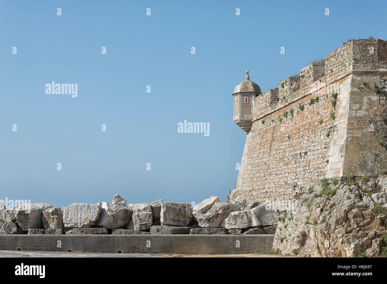 Peniche city wall at Atlantic ocean, Portugal Stock Photo