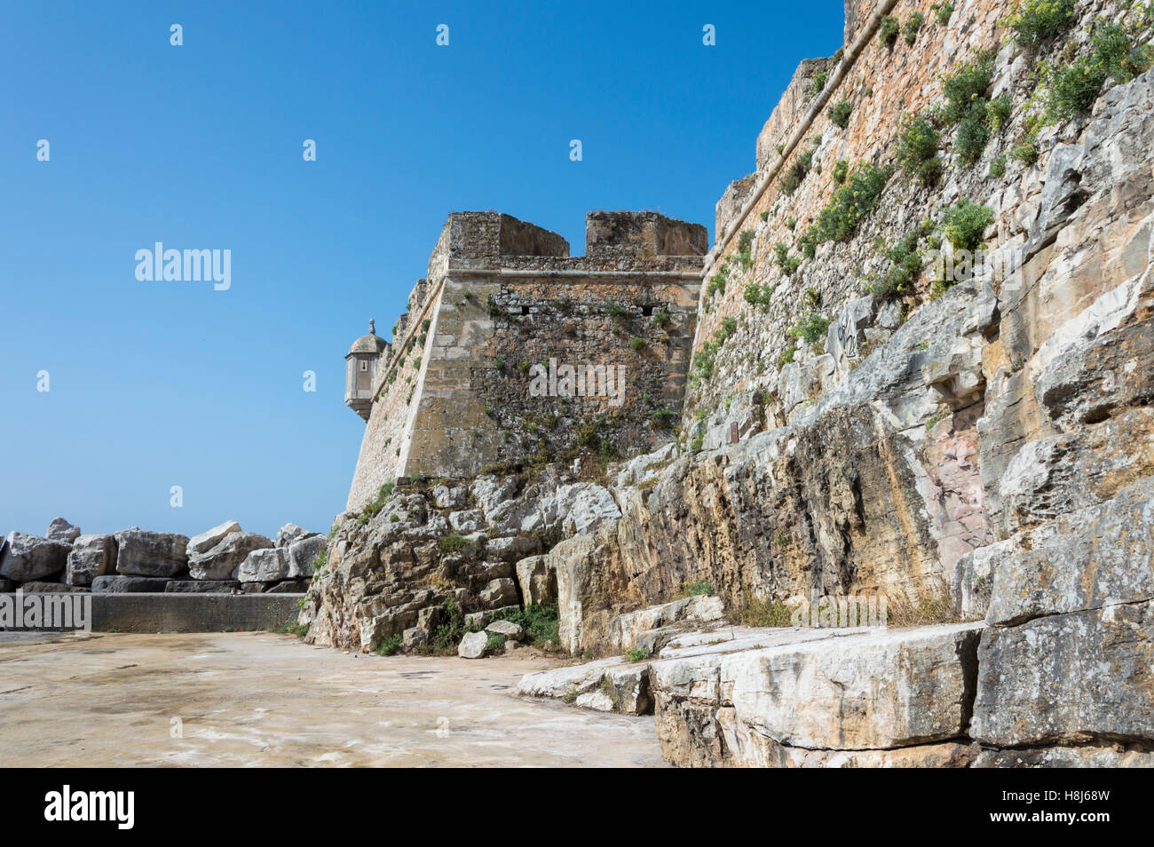 Peniche city wall at Atlantic ocean, Portugal Stock Photo