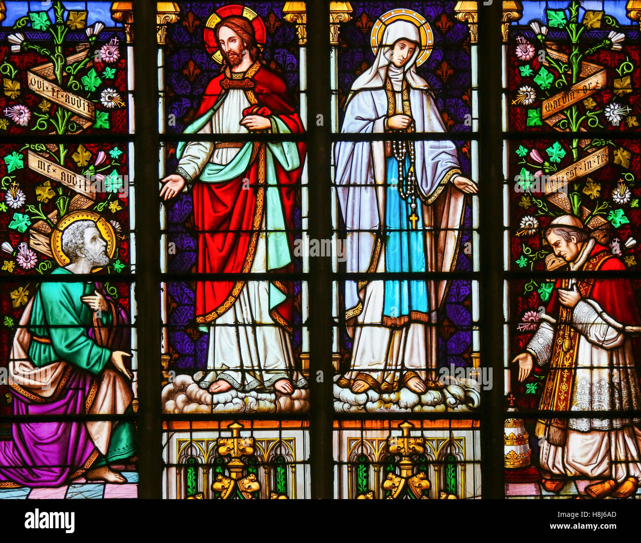 Stained Glass window depicting Jesus and Mother Mary, in the Cathedral ...