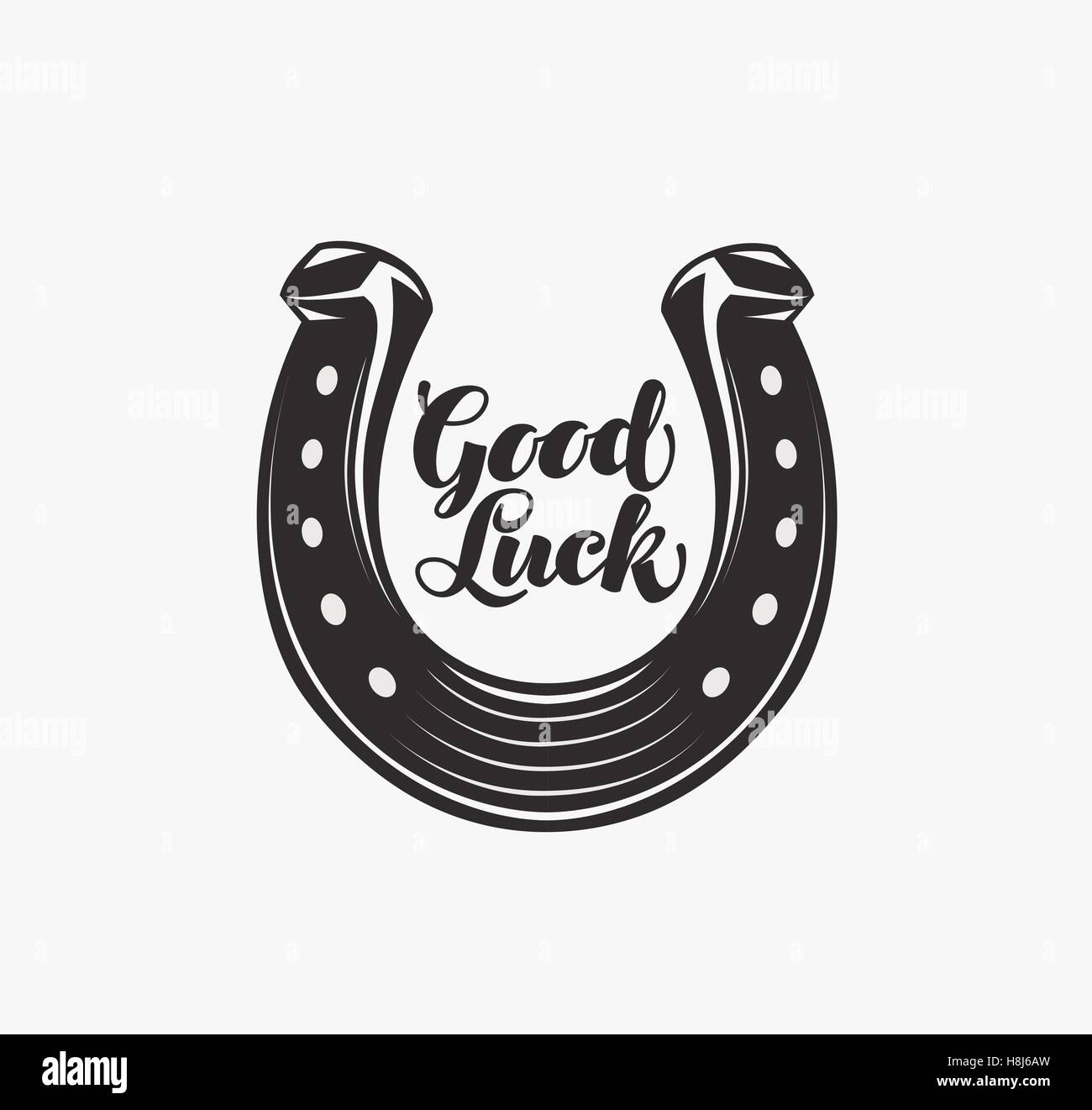 Good luck. Horseshoe with inscription. Vector symbol or icon Stock Vector