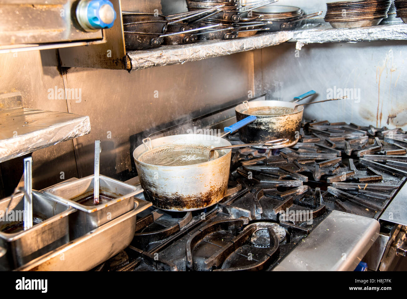 Well Used Commercial Kitchen Stock Photo Alamy