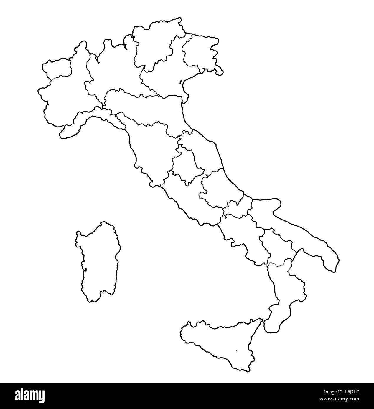 all regions on administration map of italy with flags Stock Photo