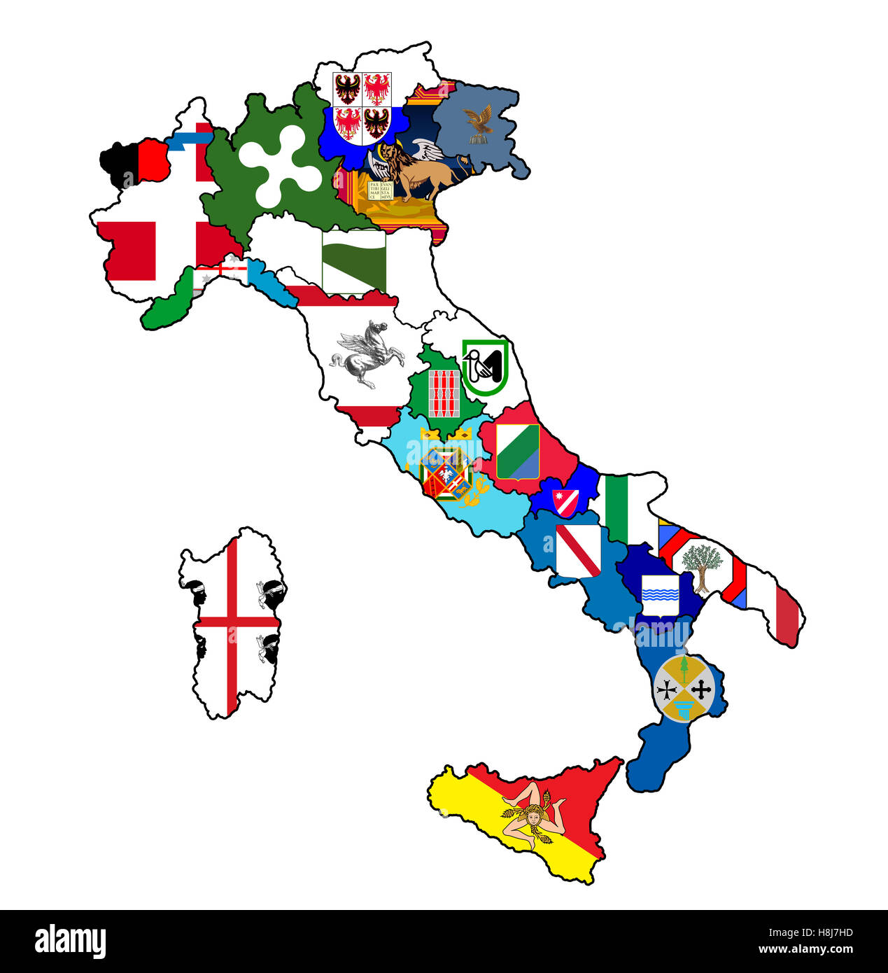 all regions on administration map of italy with flags Stock Photo Alamy
