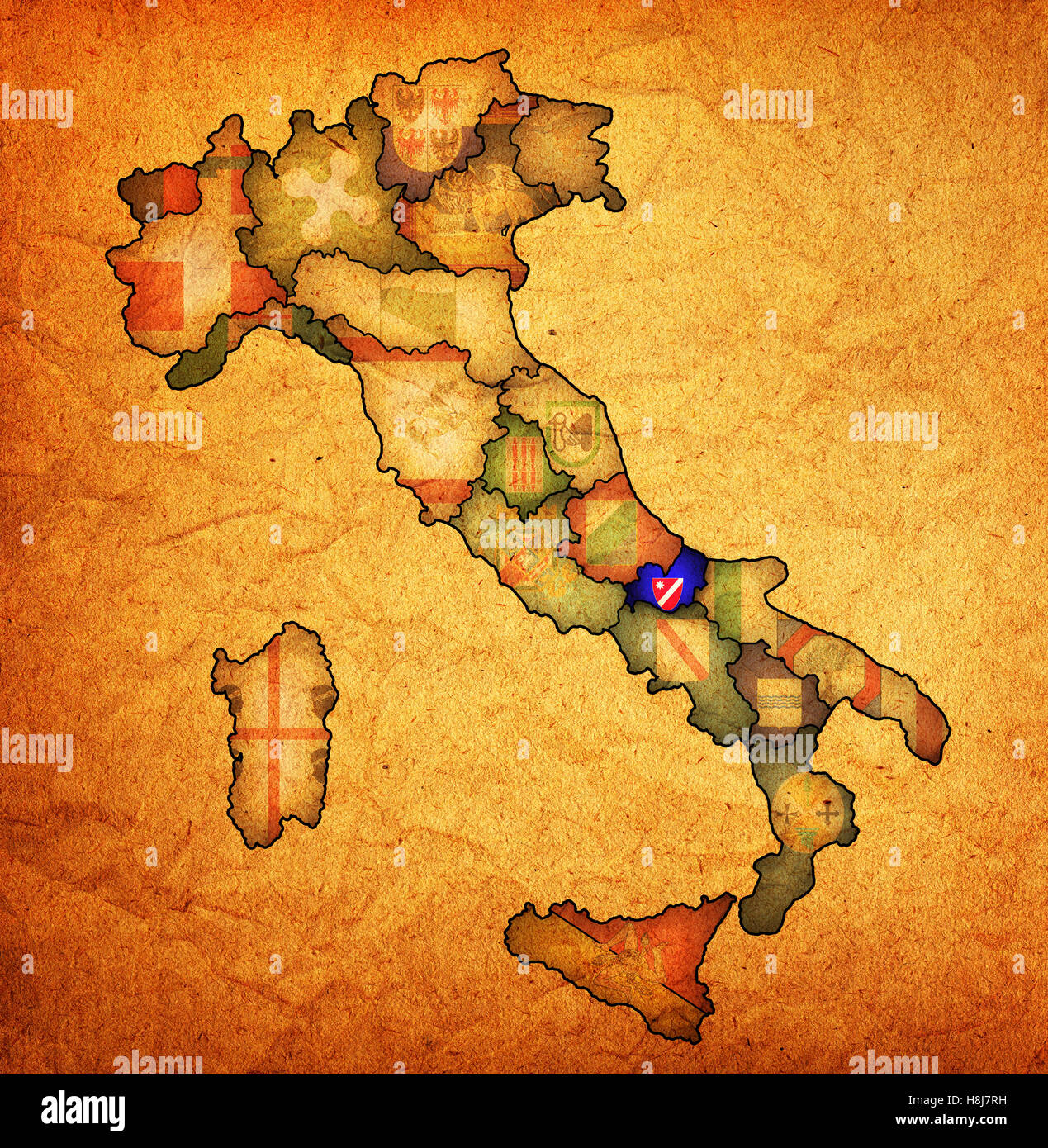 molise region on administration map of italy with flags Stock Photo