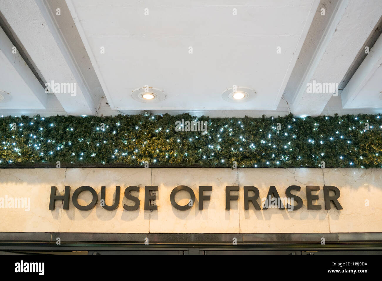 'House of Fraser' Christmas shop window display, Manchester, UK. Stock Photo