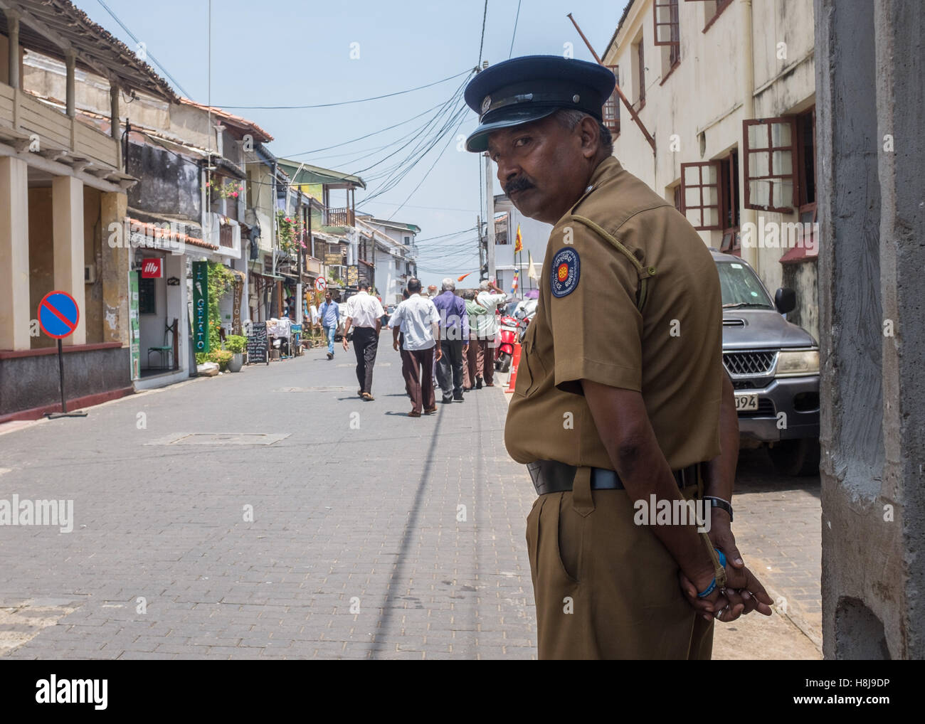 Policeman in a street in Fort Galle,Sri Lanka Stock Photo