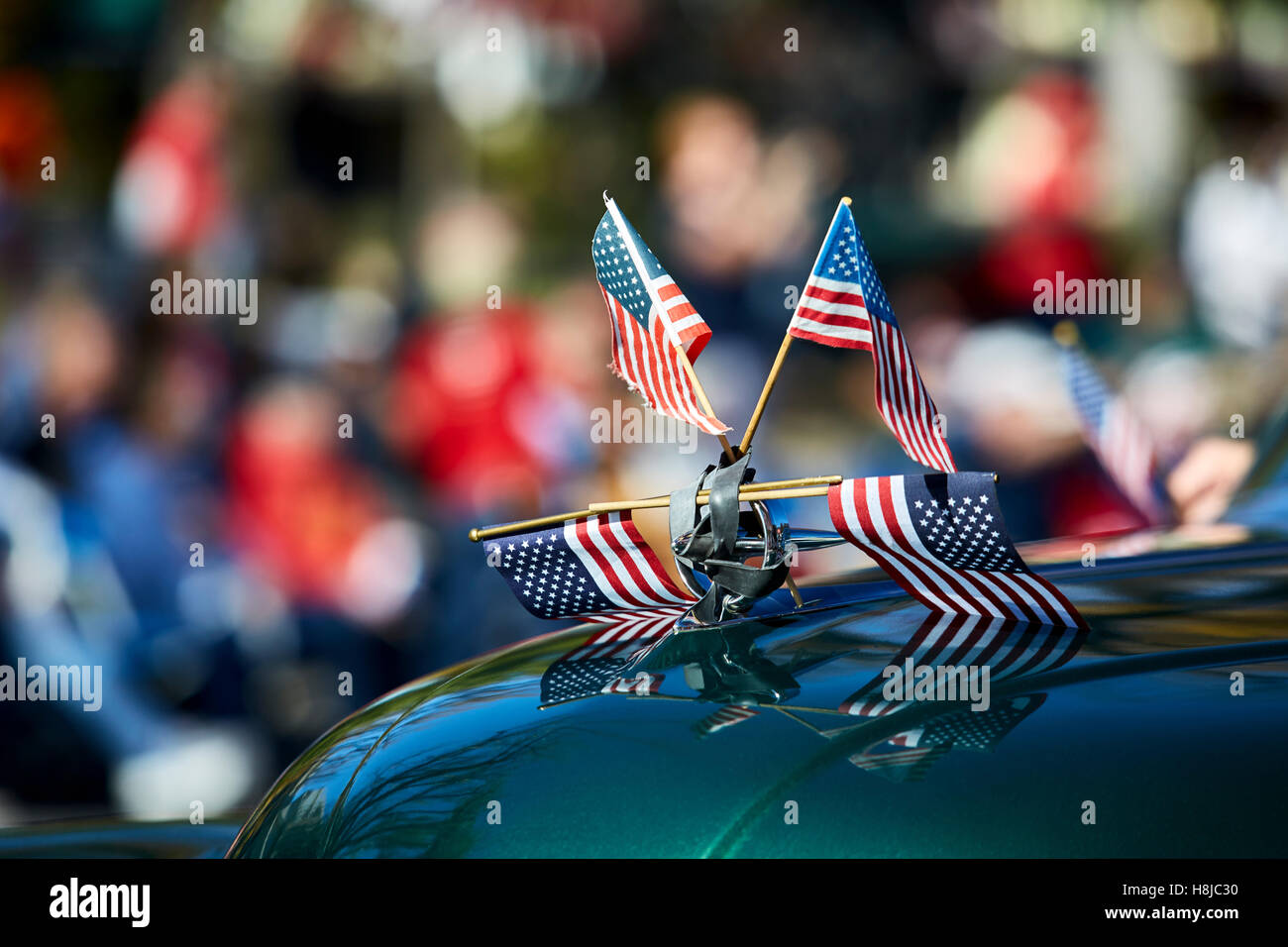 American Flags mounted to Car hood Stock Photo Alamy