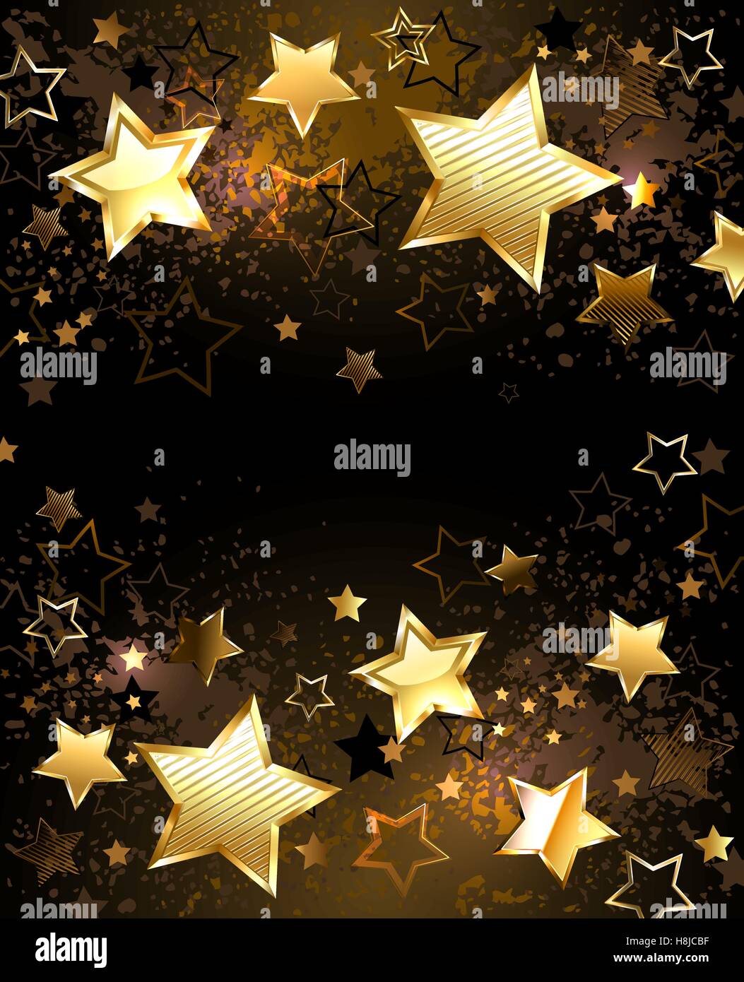 Black background decorated with texture and golden stars Stock Vector