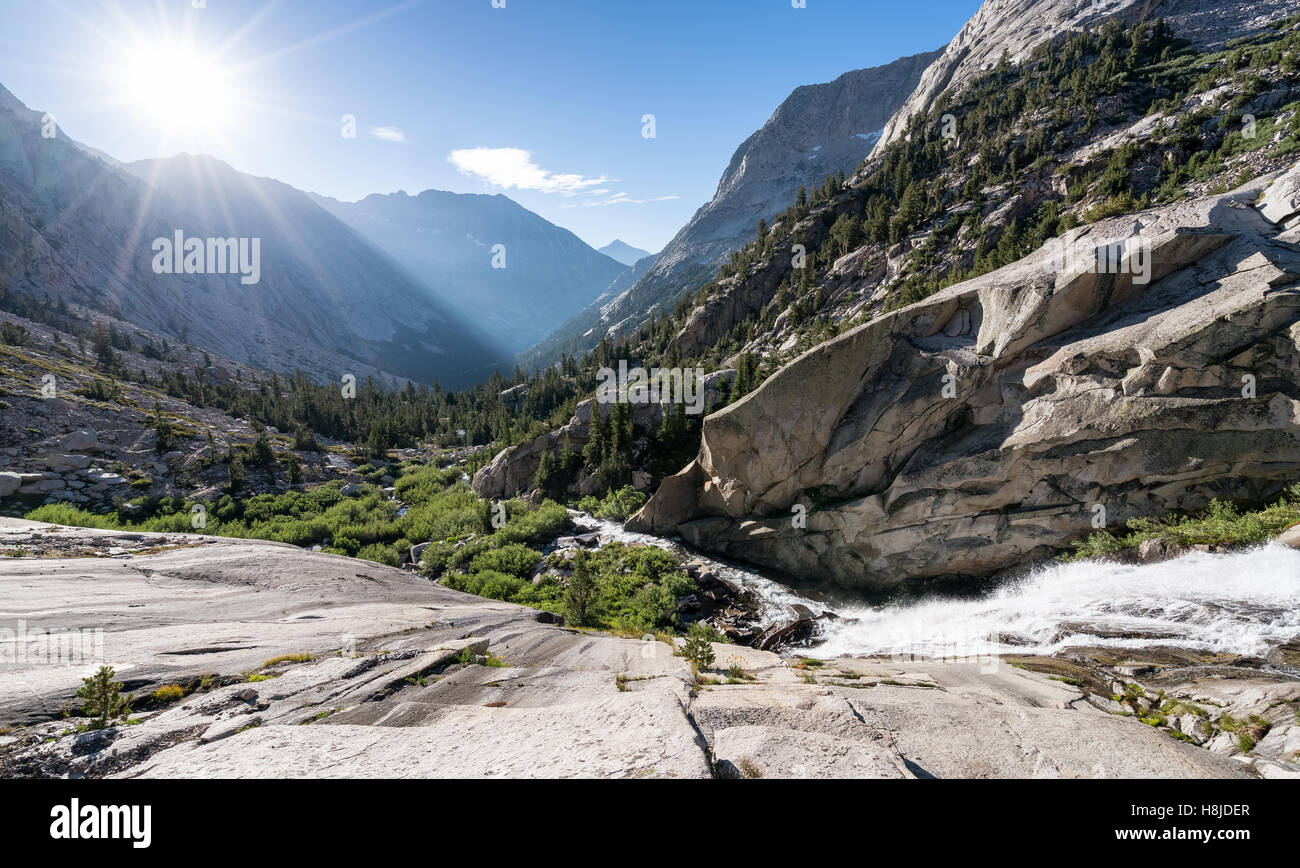 Morning on John Muir Trail, Kings Canyon National Park, Sierra Nevada mountains, California, United States of America Stock Photo