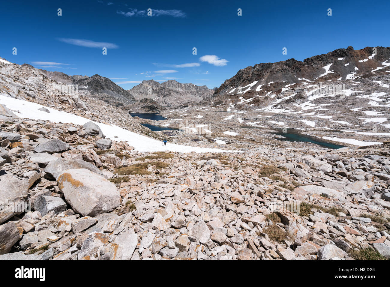 A view from Muir Pass on John Muir Trail, Kings Canyon National Park, California, United States of America Stock Photo