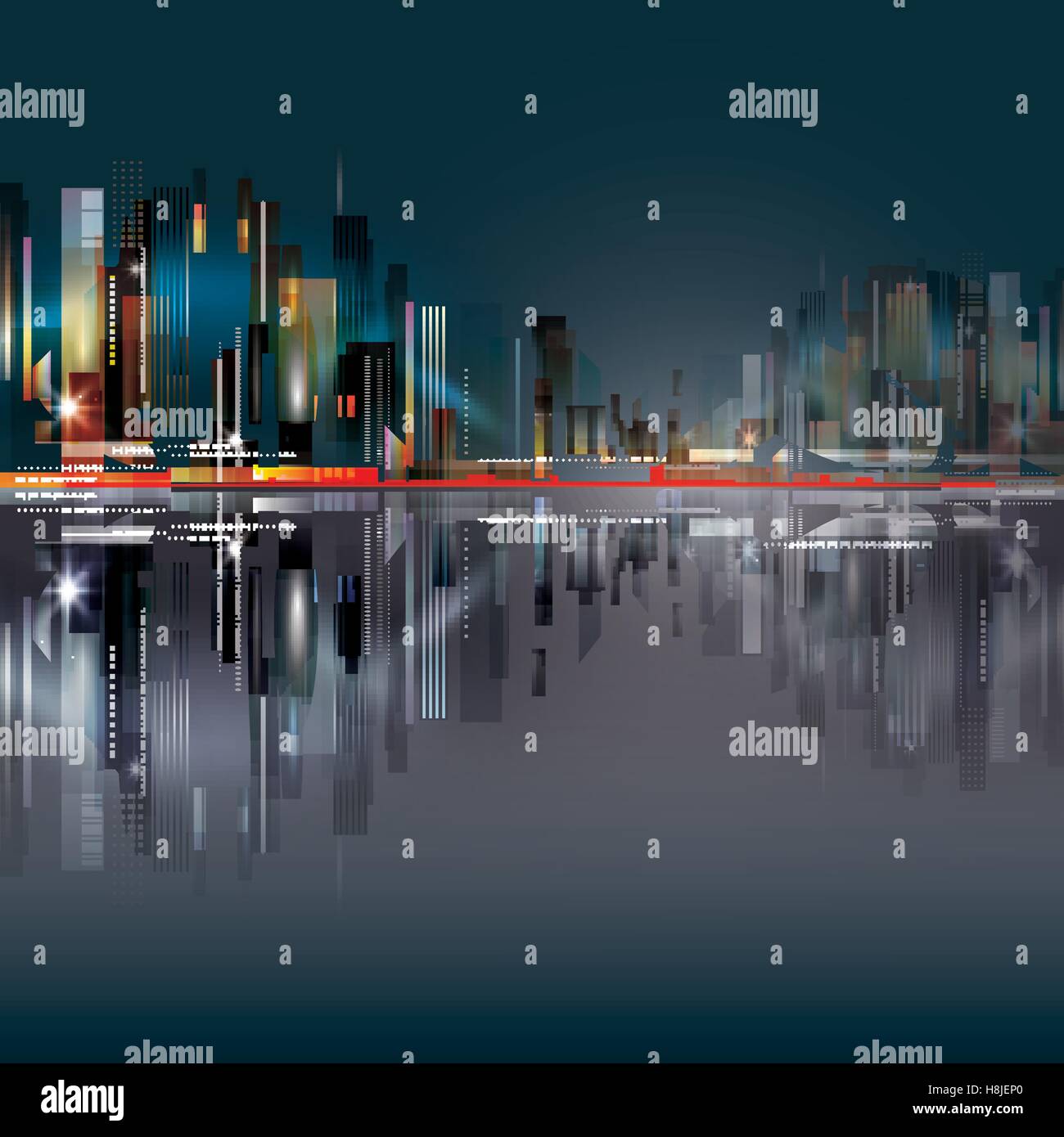 City scene at night with waterfront Stock Vector Image & Art - Alamy