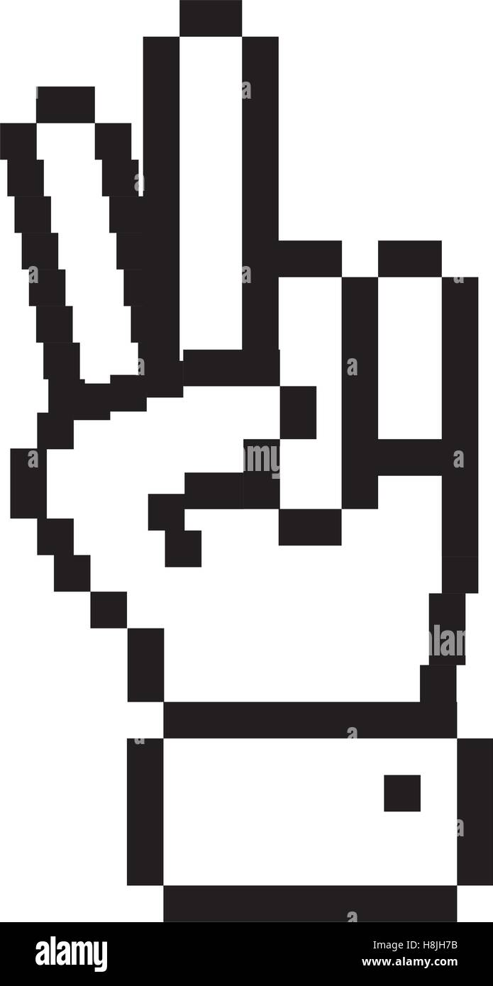 outline pixelated hand with two fingers symbol vector illustration ...