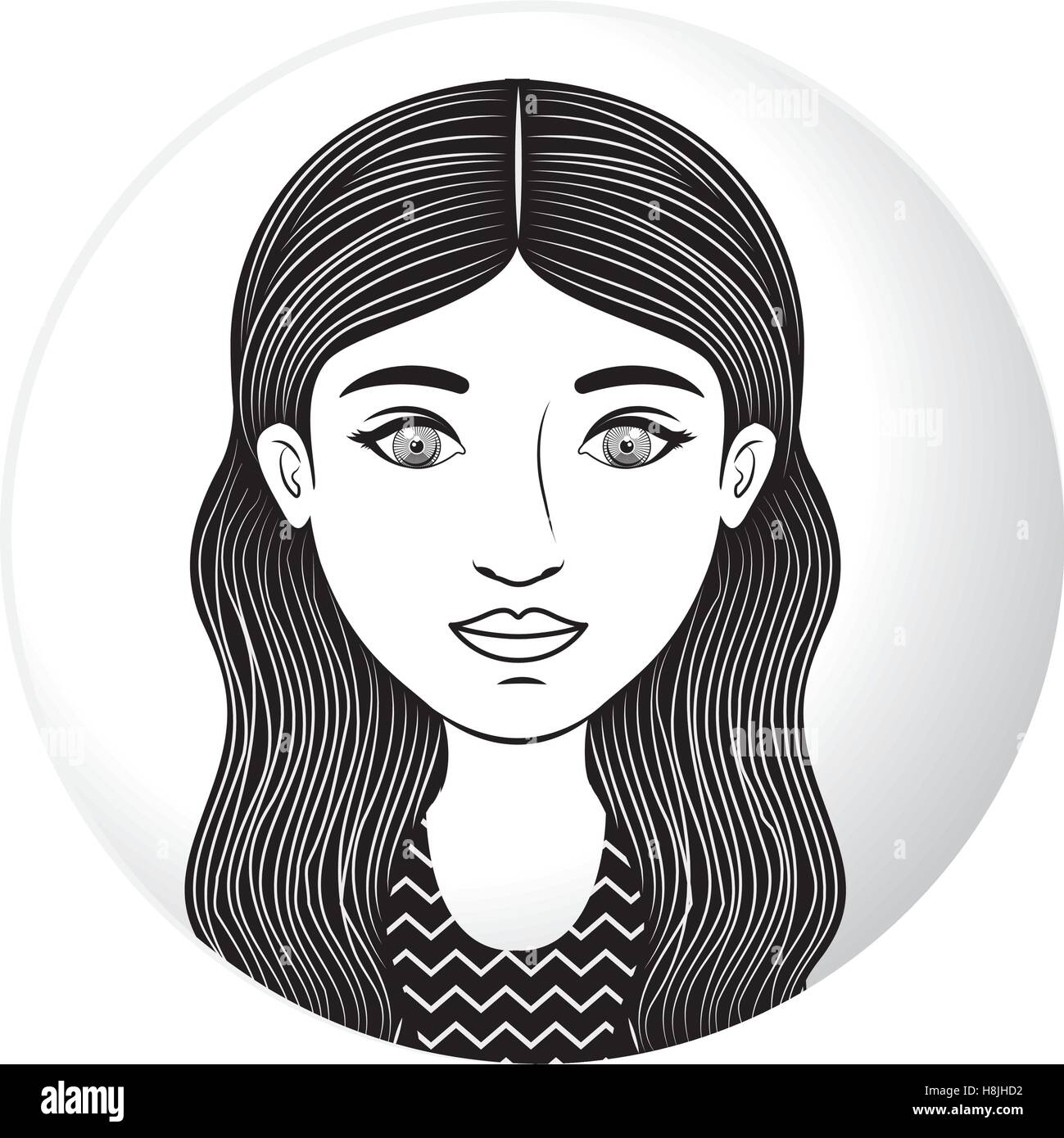 Sphere Half Body Woman With Long Wavy Hair Vector Illustration