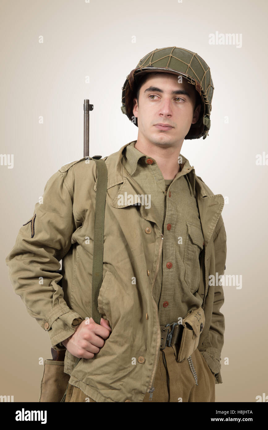 portrait of young American soldier, ww2, gi's Stock Photo