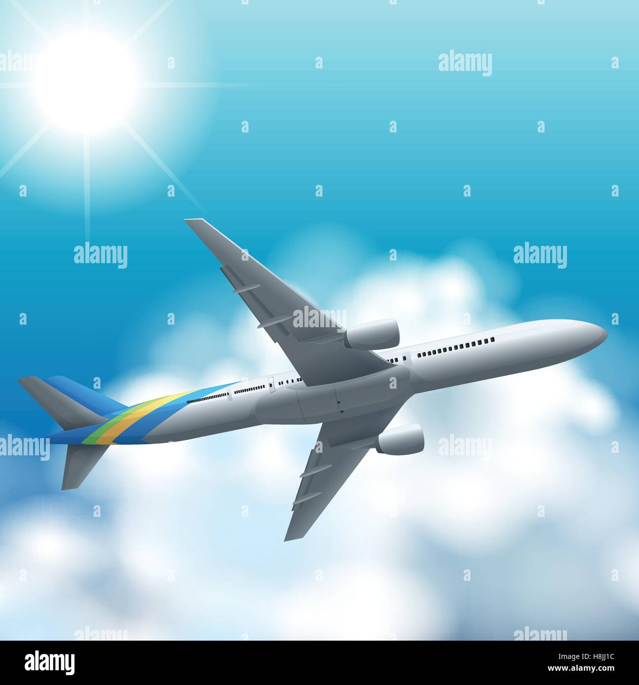 Airplane flying high in the sky illustration Stock Vector