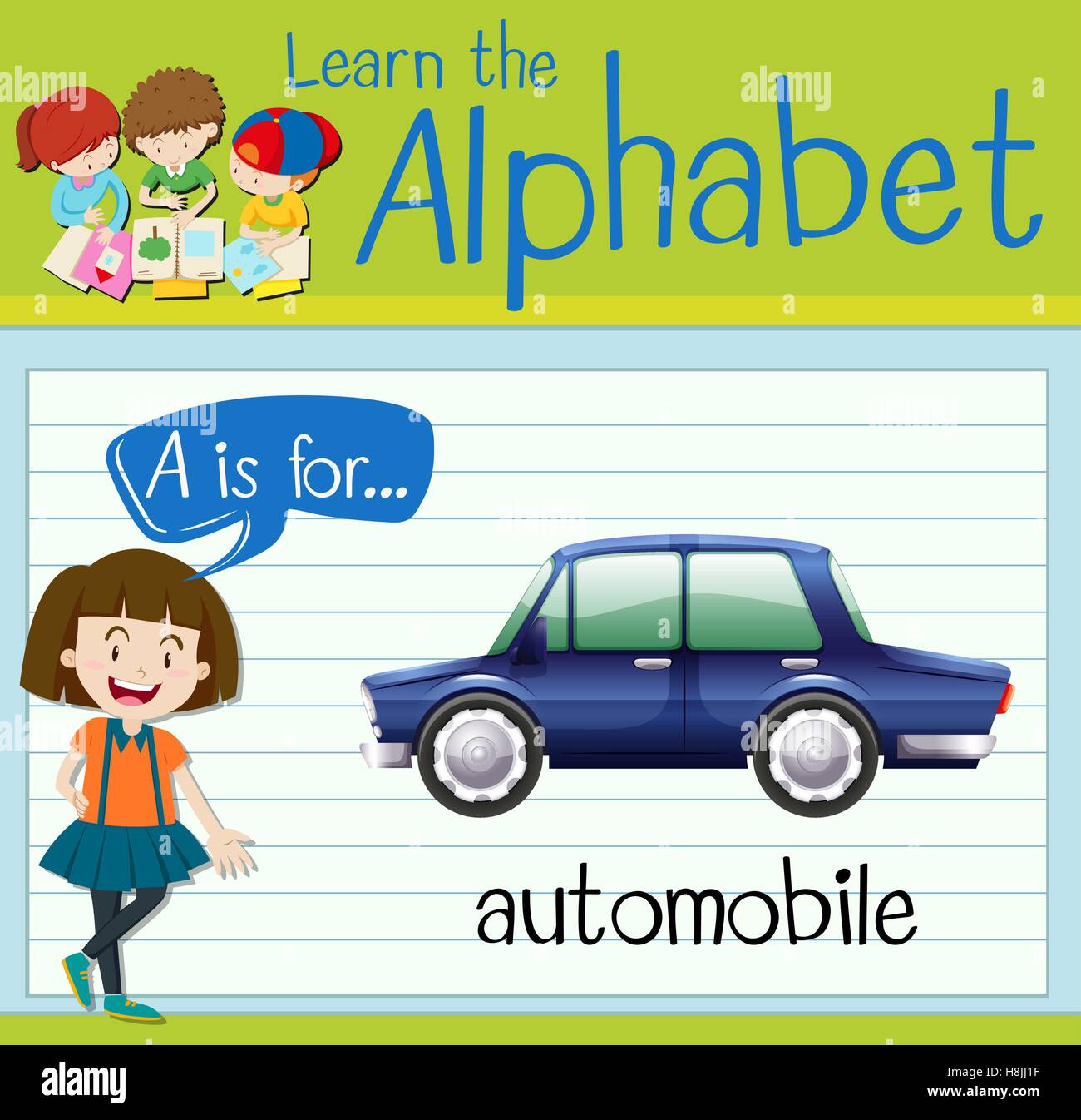 Flashcard letter A is for automobile illustration Stock Vector Image ...