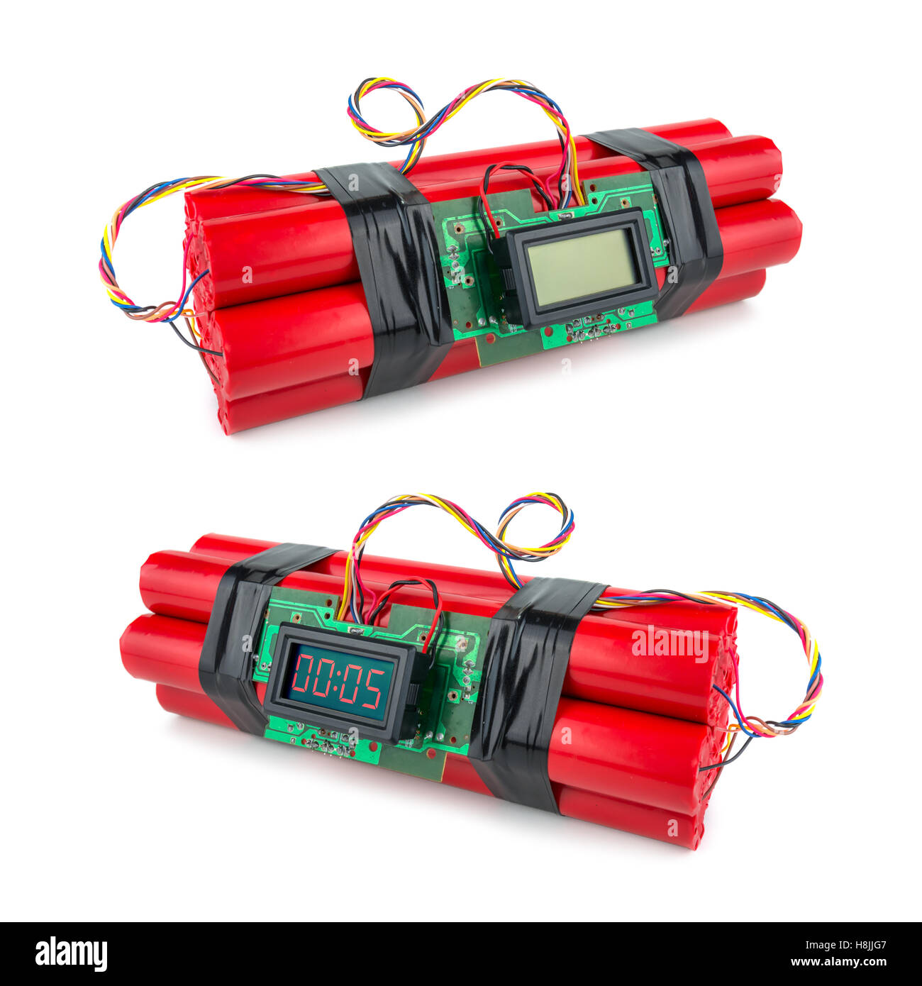 bomb with digital timer isolated Stock Photo