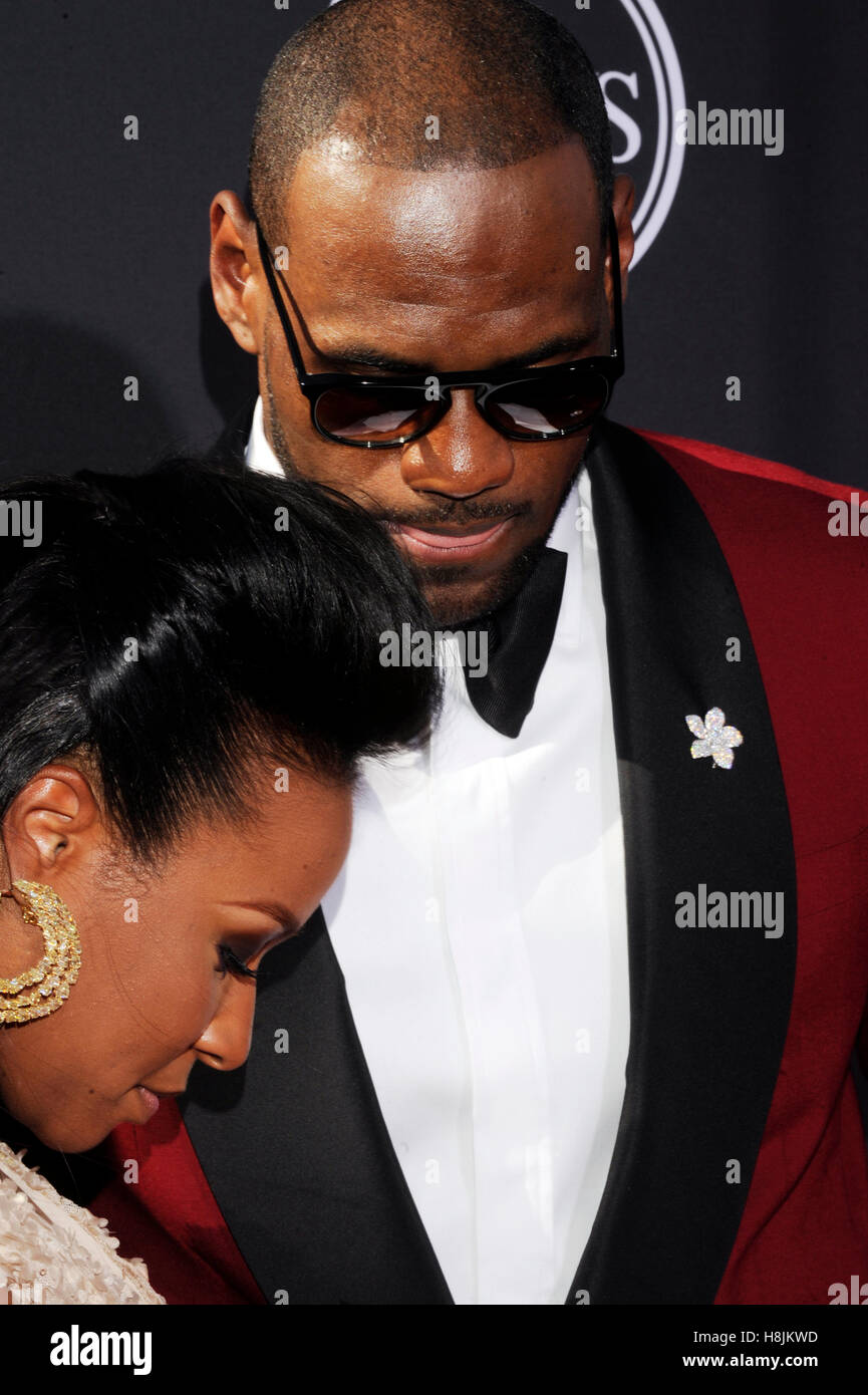 NBA player LeBron James and finace Savannah Brinson attends The 2013 ESPY Awards at Nokia Theatre L.A. Live on July 17, 2013 in Los Angeles, California. Stock Photo