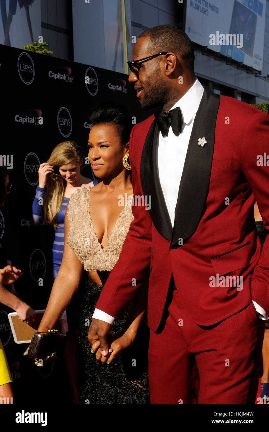 NBA player LeBron James and finace Savannah Brinson attends The 2013 ESPY Awards at Nokia Theatre L.A. Live on July 17, 2013 in Los Angeles, California. Stock Photo