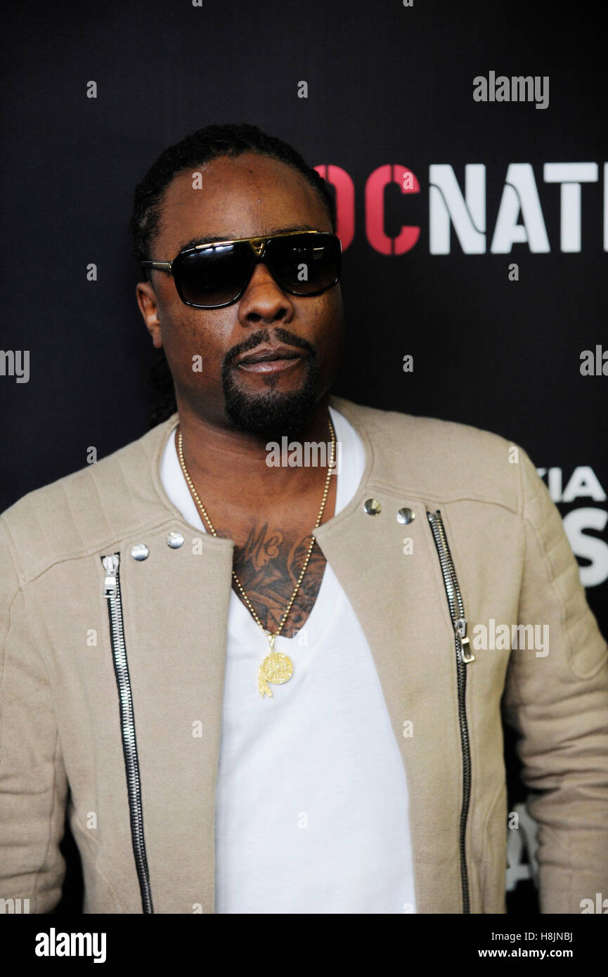 Wale arrives at Roc Nation Pre-GRAMMY brunch at Soho House on February 9, 2013 in West Hollywood, California. Stock Photo