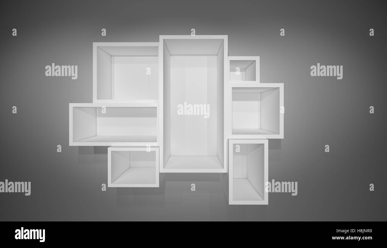 White shelves on gray wall with shadow Stock Photo Alamy