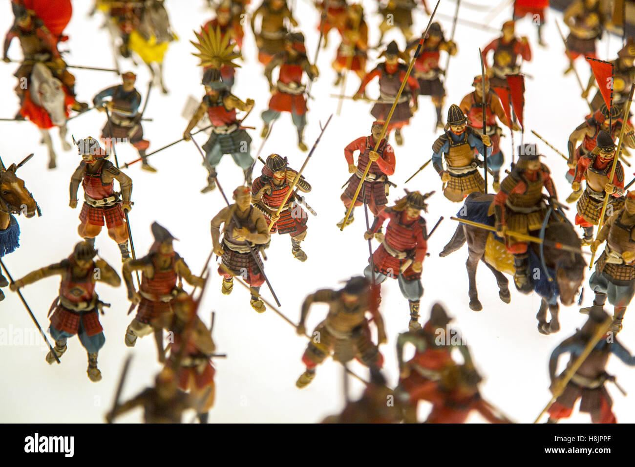 Miniature soldiers at Osaka castle in Japan. The castle is one of Japan ...