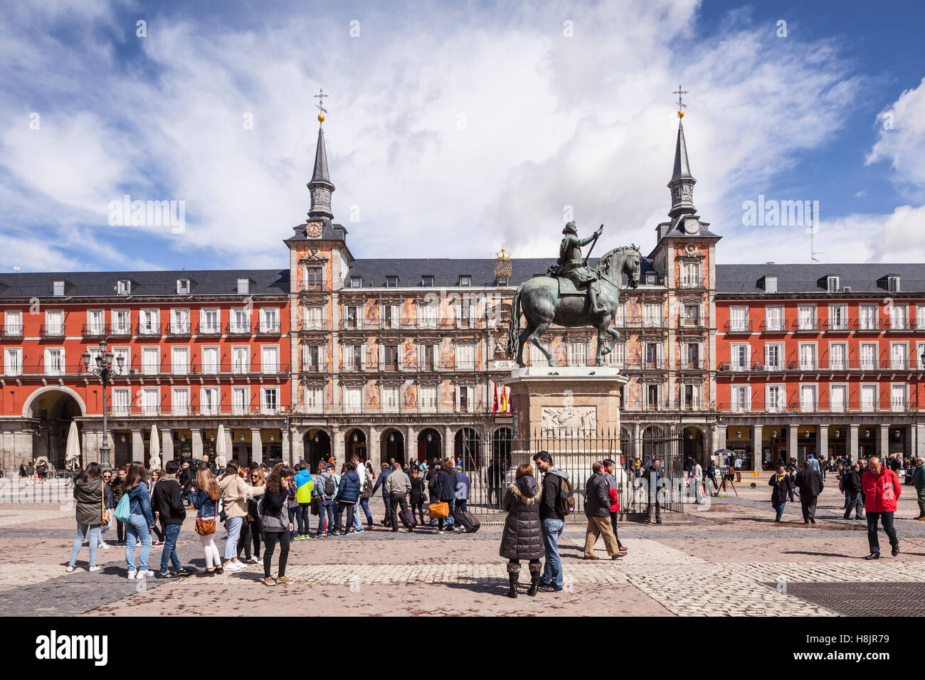 Plaza Mayor in Madrid, Spain. Considered the heart of the city, Plaza