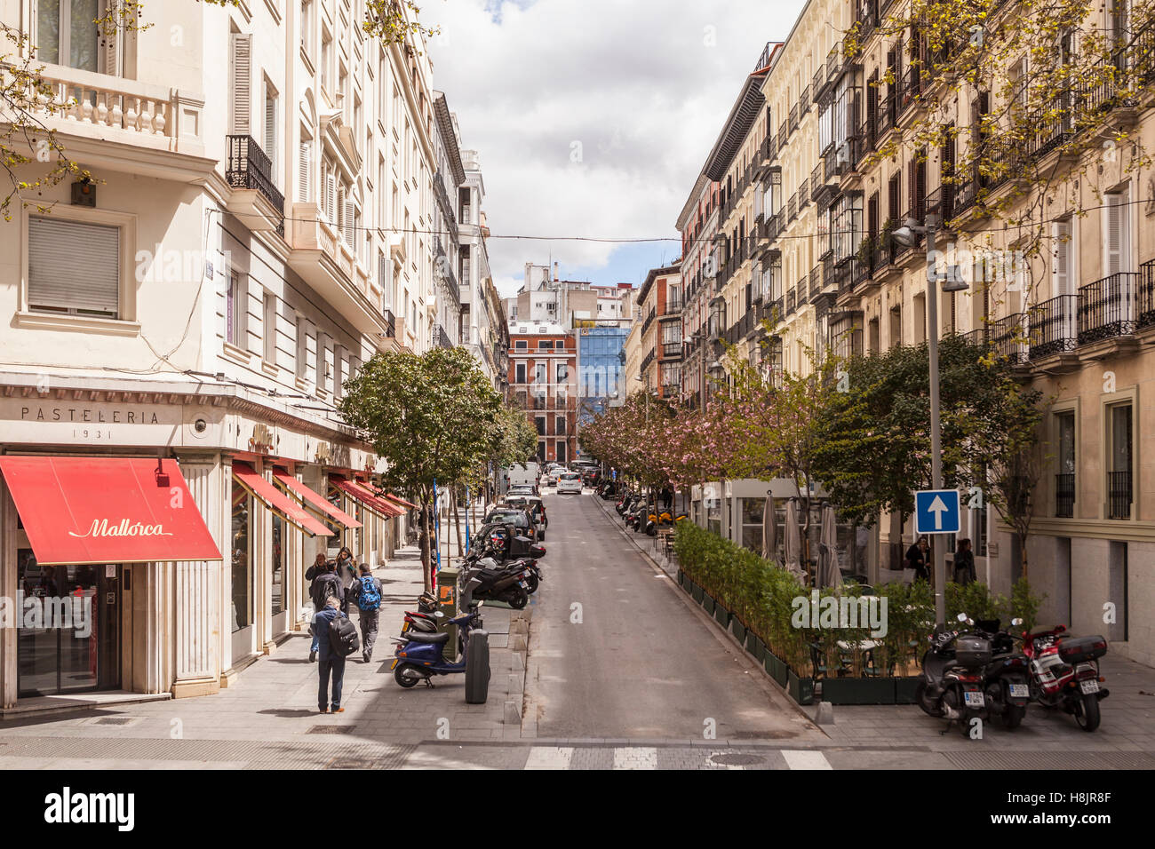 Calle Columela in Madrid, Spain. Part of the affluent area of the city around Salamanca district. Stock Photo