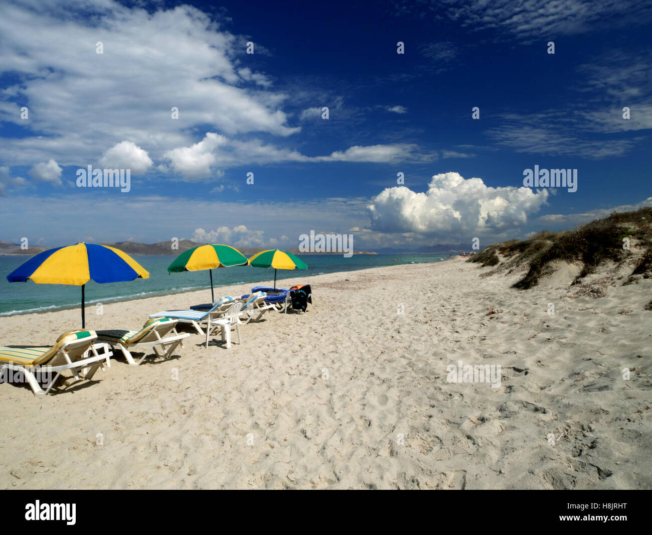 Limnara beach, Marmari, Kos, Greece.  Views across the Aegean to Pserimos. Stock Photo