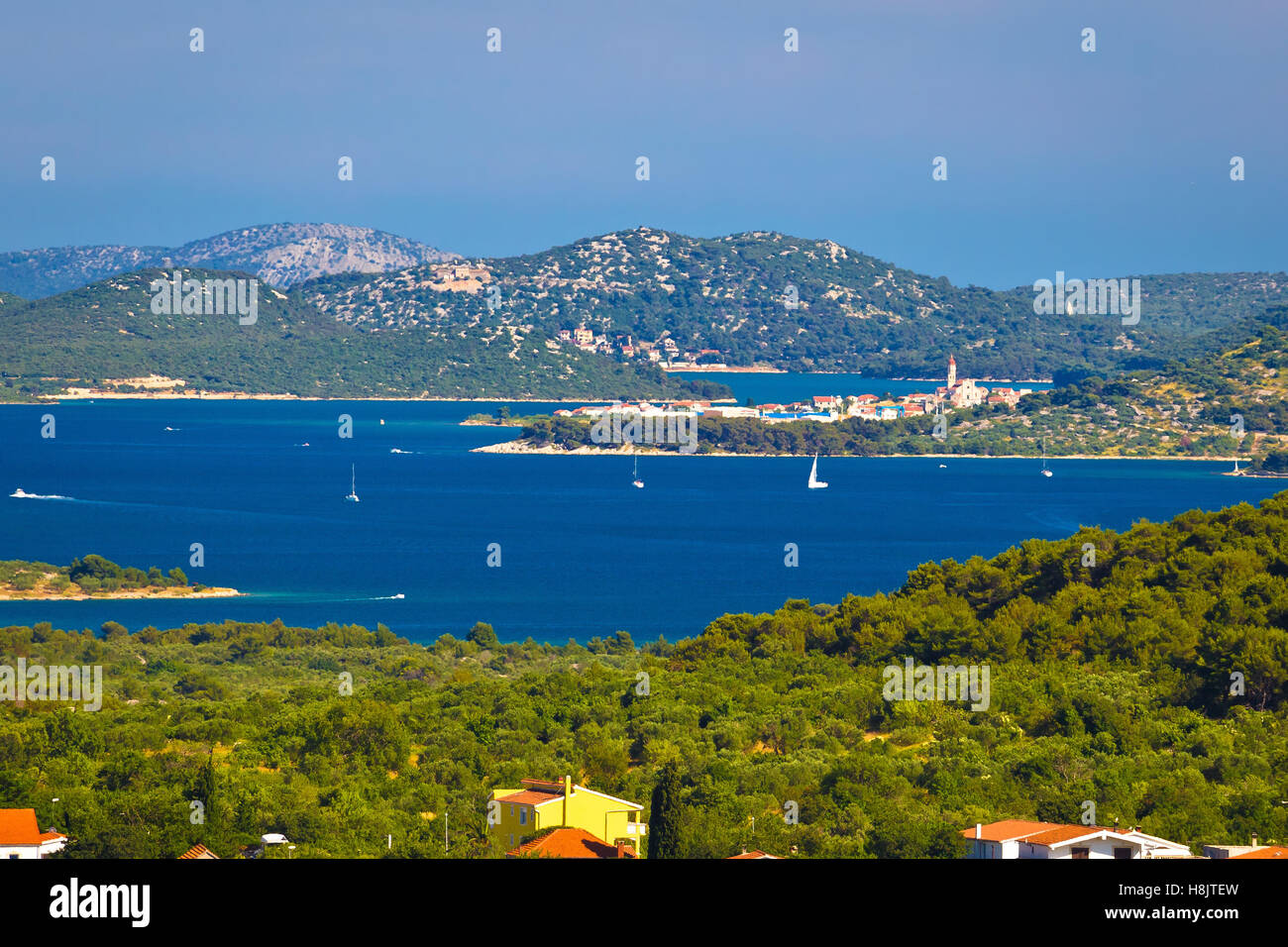 Murter island archipelago and town of Betina view, Dalmatia, Croatia ...