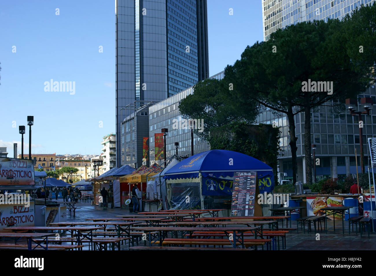 Centro Direzionale Napoli. modern business center designed by Japanese architect Kenzo Tange, in Naples, Italy. street food Stock Photo