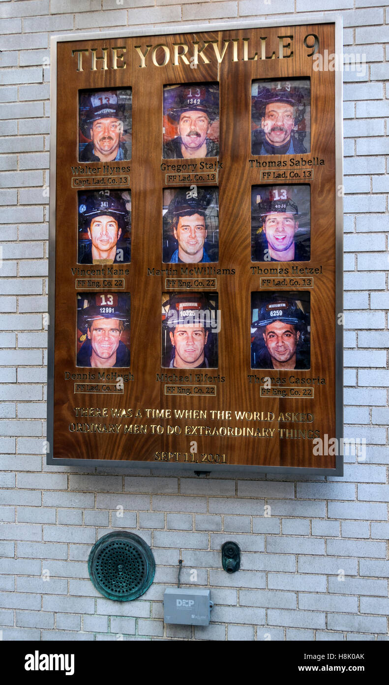 The Yorkville 9 were New York City firefighters who were killed on 9/11 when the Twin Towers fell Stock Photo