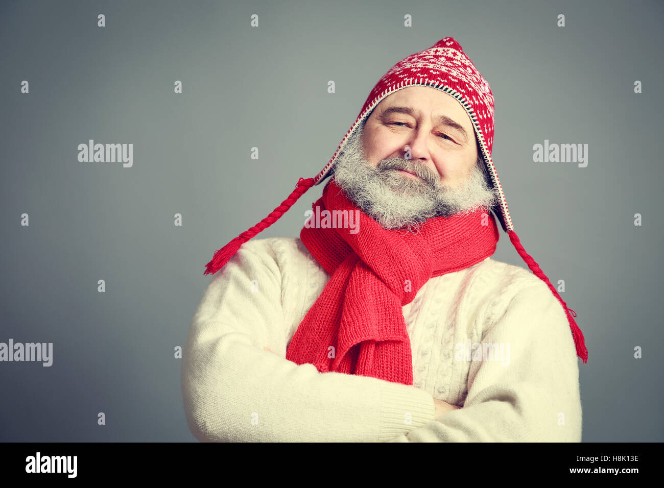 Serious Old Man with Beard in Funny Winter Clothes Stock Photo Alamy