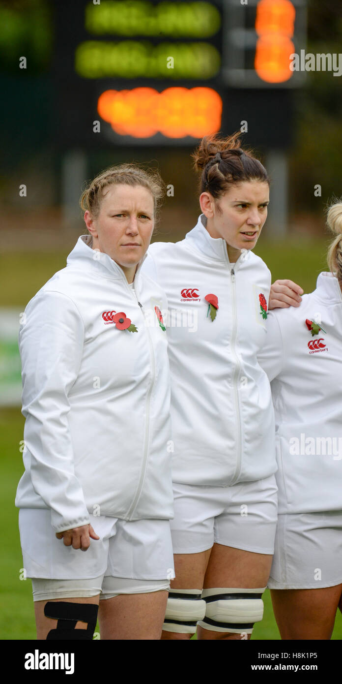 England women's Rochelle Clark (left) lines up for the Old Mutual Wealth Series match at University College Dublin. Clark has overtaken Jason LeonardÂ’s record to become EnglandÂ’s most capped player with 115 games, equalling Donna KennedyÂ’s record in the womenÂ’s game. Stock Photo