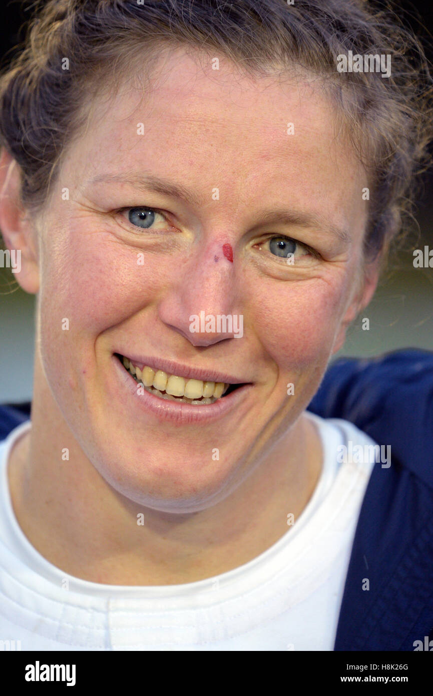 England women's Rochelle Clark after the Old Mutual Wealth Series match at University College Dublin. Clark has overtaken Jason Leonard’s record to become England’s most capped player with 115 games, equalling Donna Kennedy’s record in the women’s game. PRESS ASSOCIATION Photo. Picture date: Sunday November 13, 2016. Photo credit should read: Barry Cronin/PA Wire. RESTRICTIONS: Editorial use only, no commercial use without prior permission, please contact PA Images for further information. Stock Photo