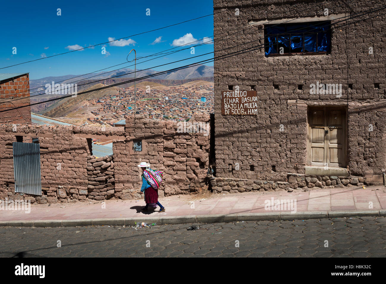Potosi, Bolivia - November 29, 2013: Women wearing traditional clothes in the city of Potosi in Bolivia. Stock Photo