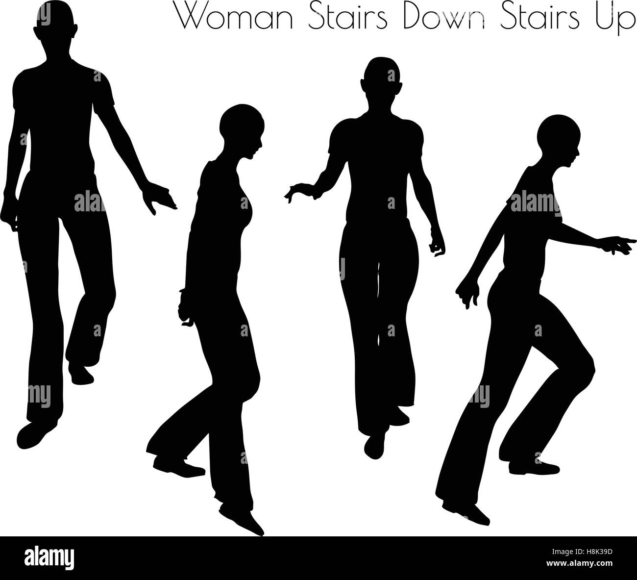 EPS 10 vector illustration of Woman Stairs Down Stairs pose on white background Stock Vector
