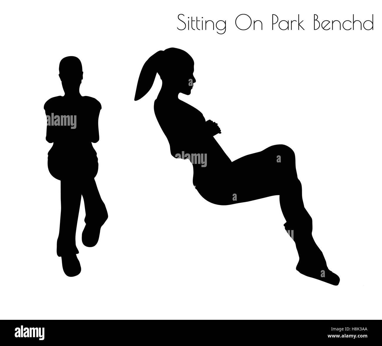 EPS 10 vector illustration of woman in Sitting On Park Bench pose on white background Stock Vector