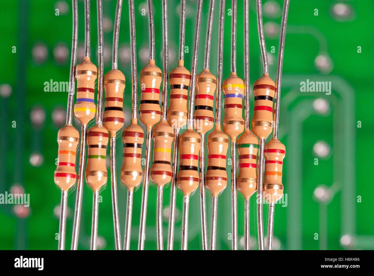 Many resistors on a circuit board with color code Stock Photo Alamy