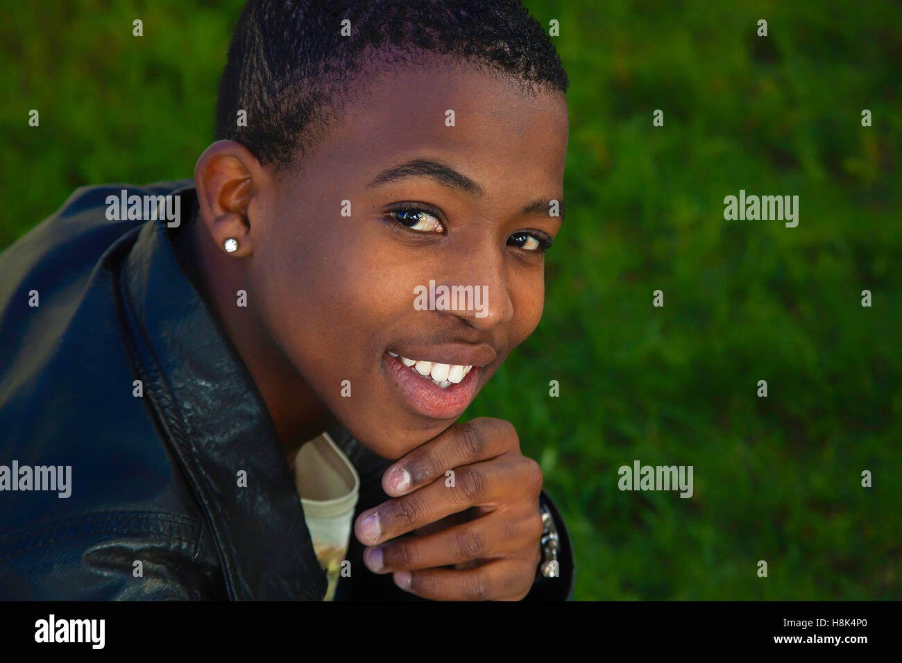 Young African man on cell phone Stock Photo