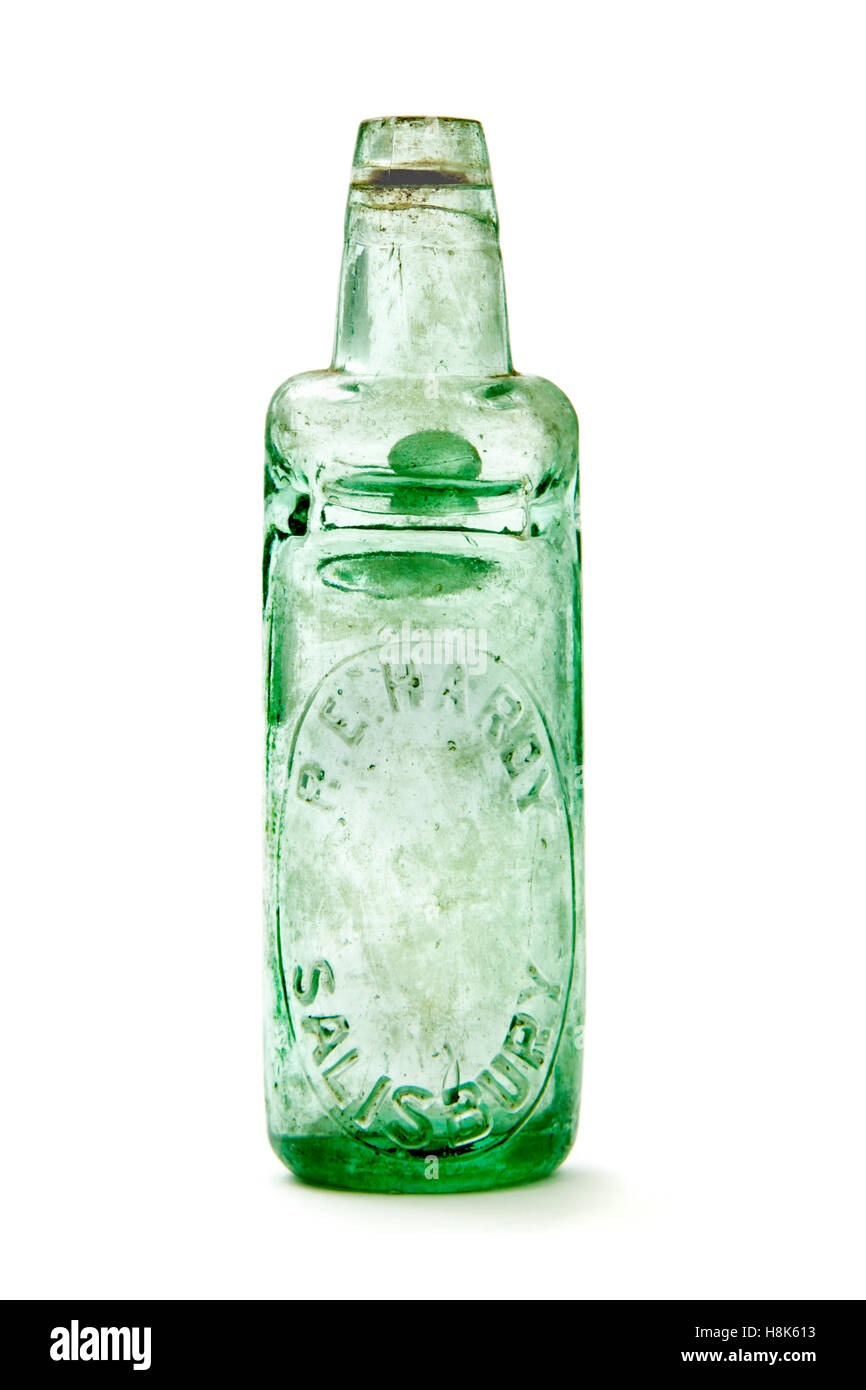 Antique Codd bottle, branded R.E. Hardy (Salisbury) on the front and made by Dan Rylands, Barnsley. Stock Photo