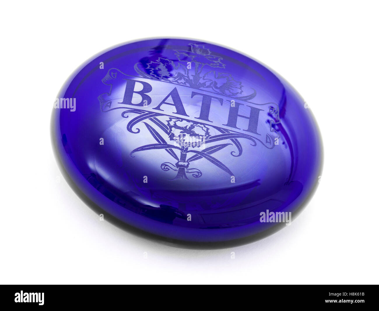 City of Bath cobalt blue glass paperweight Stock Photo