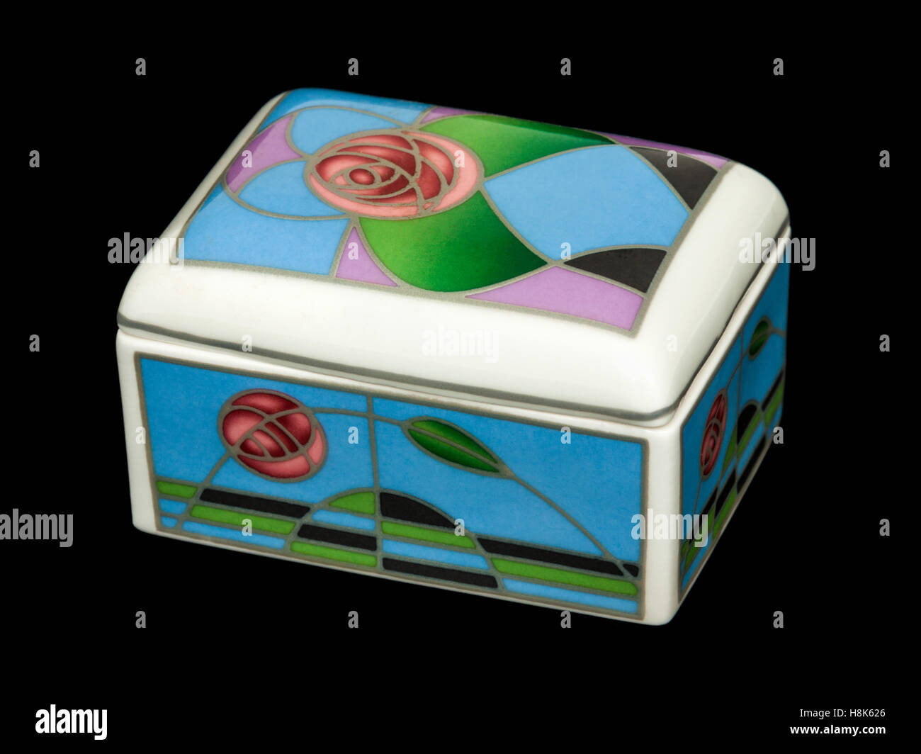 Porcelain trinket box by Past Times featuring a design by Charles Rennie Mackintosh, the famous Scottish art nouveau artist Stock Photo