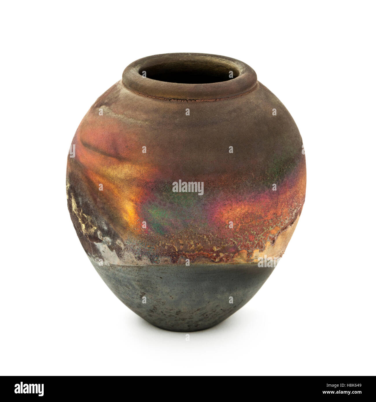 Raku stoneware art studio pot by Eeles Pottery, Mosterton, Dorset, UK