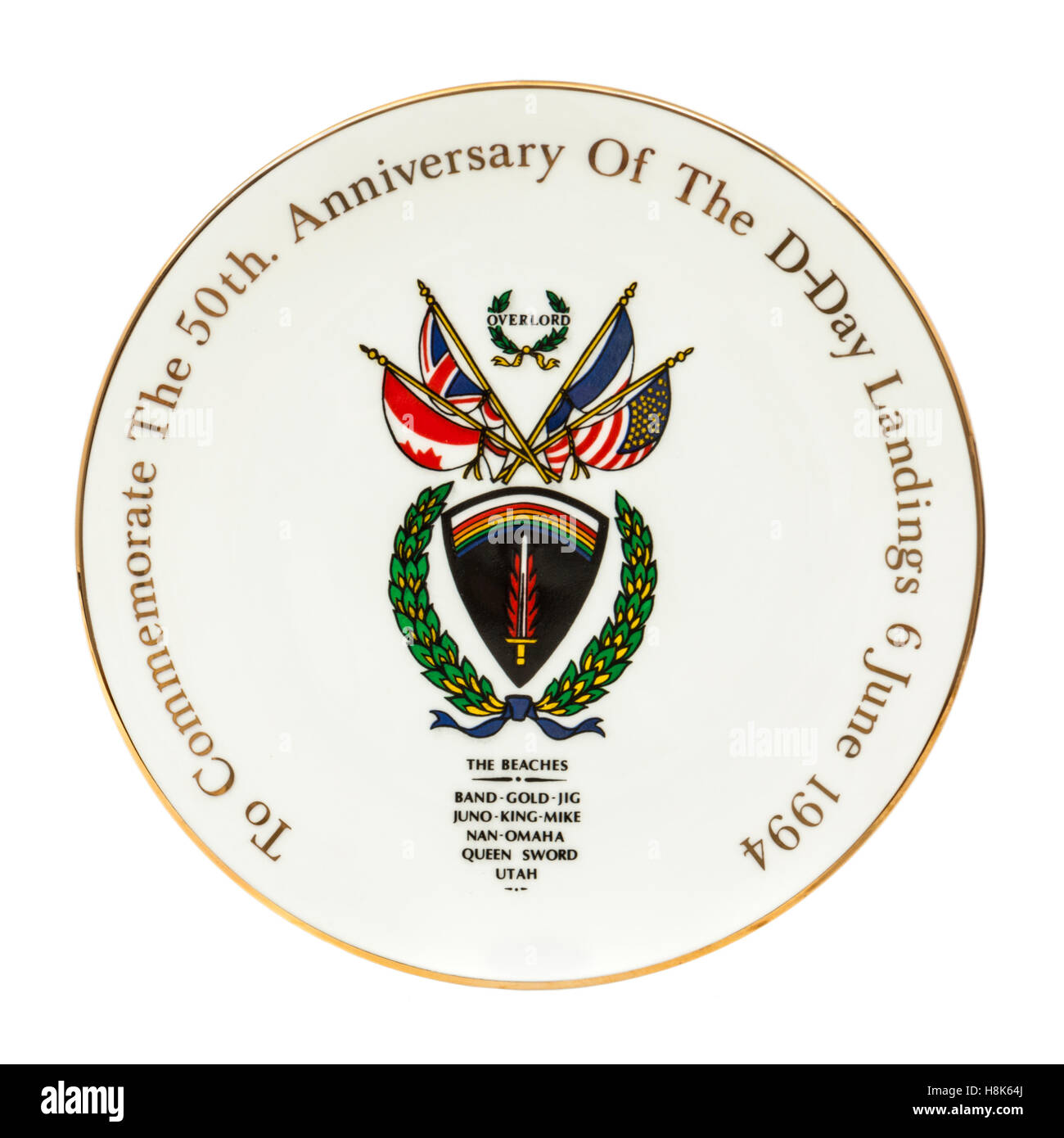 Royal Crown Duchy porcelain plate issued on 6th June 1994 to commemorate the 50th anniversary of the D-Day Landings Stock Photo
