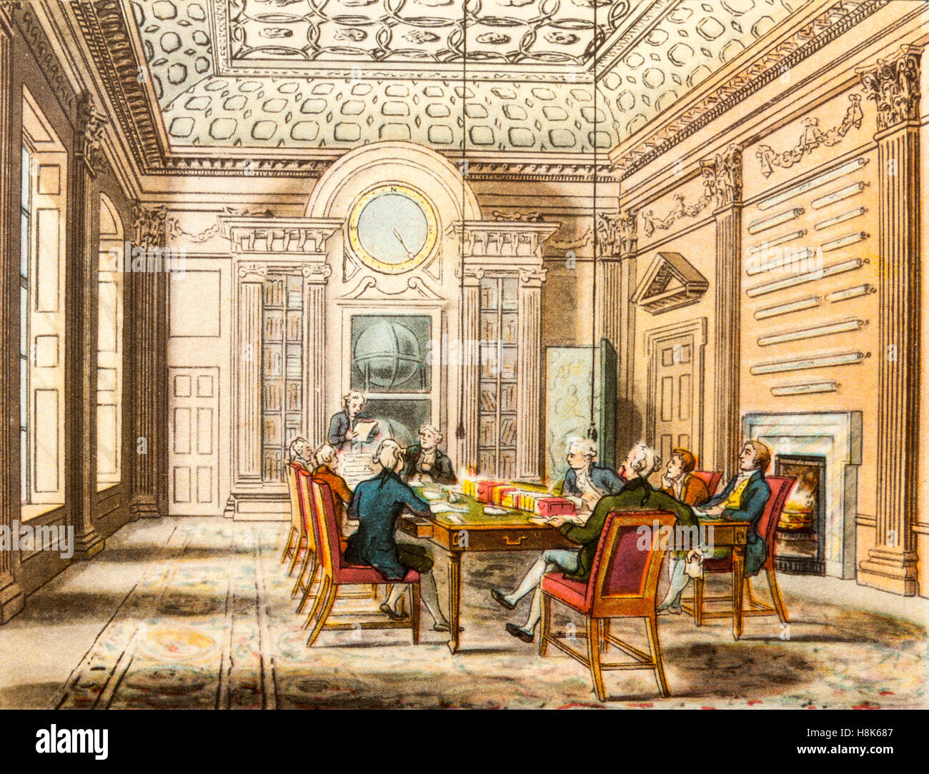 The Boardroom of the Admiralty in Georgian times (1714-1830), a colour engraving from 'The Microcosm of London' (1943) Stock Photo