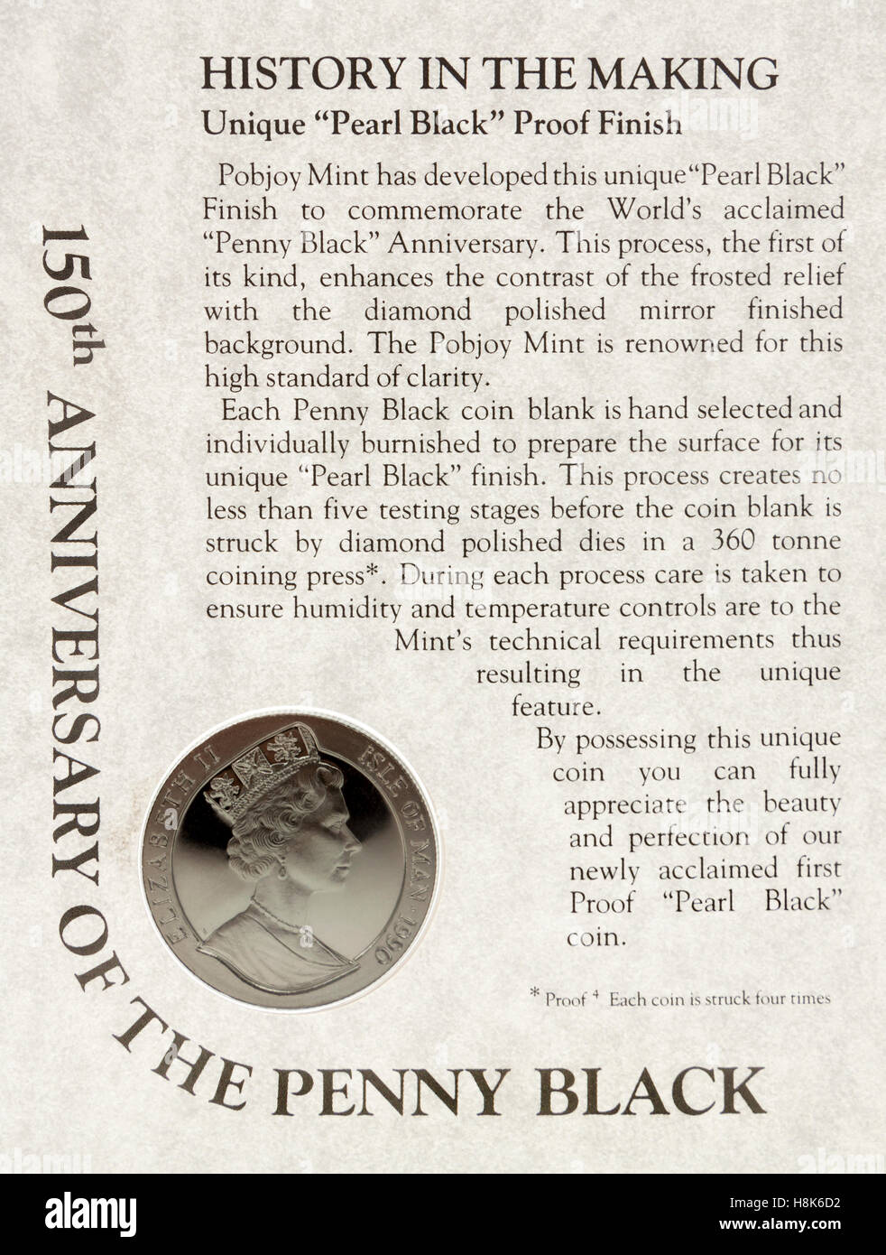 'Pearl Black' coin issued by the Pobjoy Mint in 1990 to commemorate  the 150th anniversary of the Penny Black stamp Stock Photo